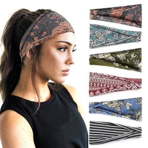 Boho headbands for women wide stretchy yoga workout hair bands set of six pieces - Picture 7 of 7